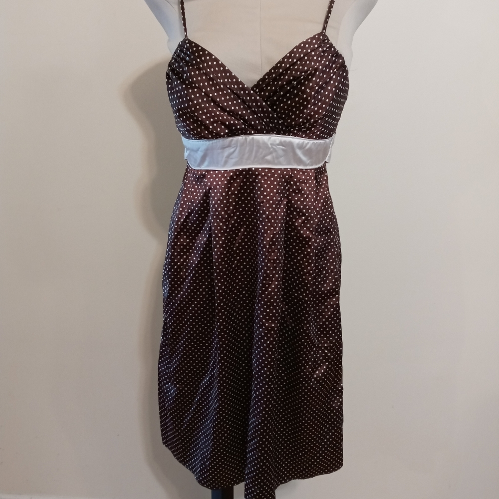 Satin brown, white polka dot spaghetti strap dress size 6